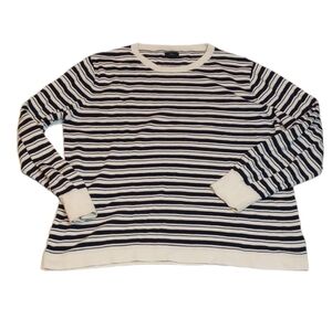 J Crew Mens T-shirt Sz L Long Sleeve Striped Blue Cream Fall Winter Basic Cotton